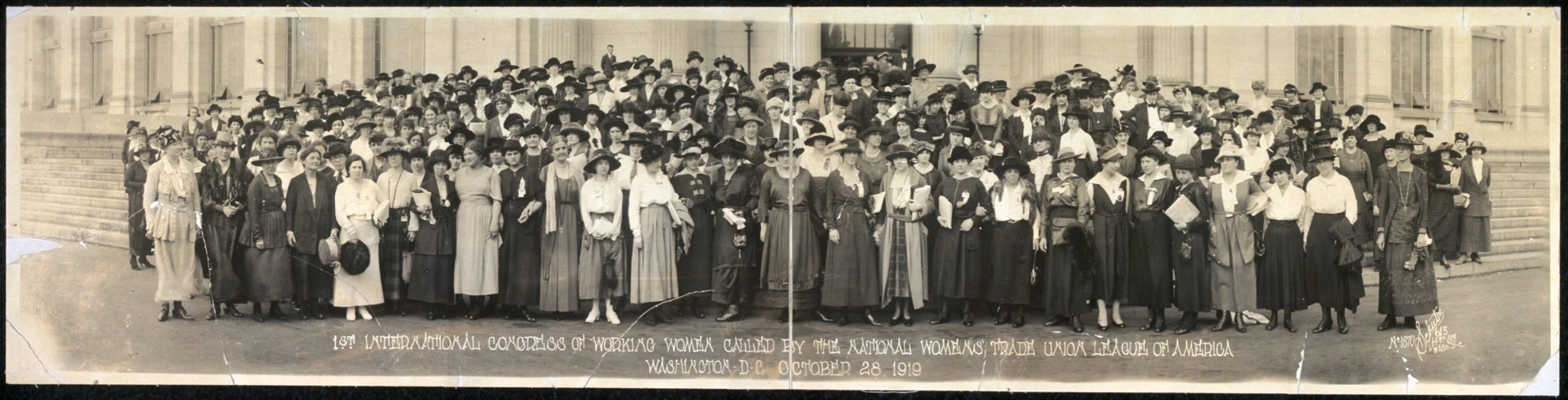Historical black-and-white group photograph accompanying the history of maternity leave.